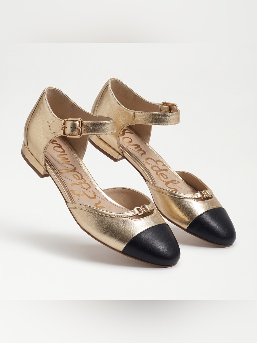 Sam Edelman Rylie Cap Toe Mary Jane Flats Metallic Gold with Black